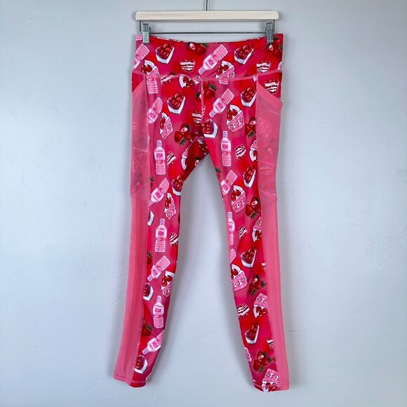 Iron Yokai Leggings Women XL Pink Soft Girl Kawaii Strawberry Cake Activewear - Picture 1 of 11